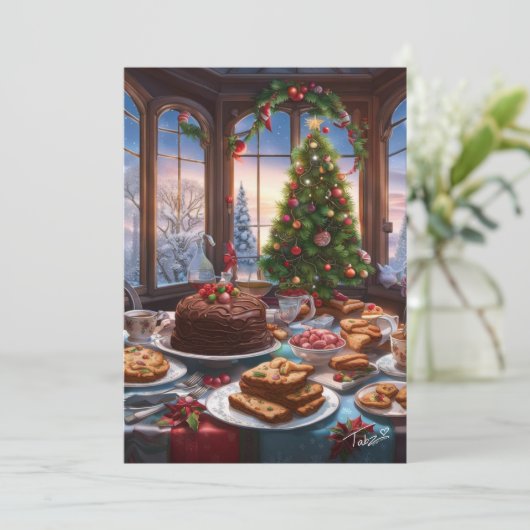クリスマスデザートテーブルヴィンテージスタイル シーズンカード (スタンド正面)