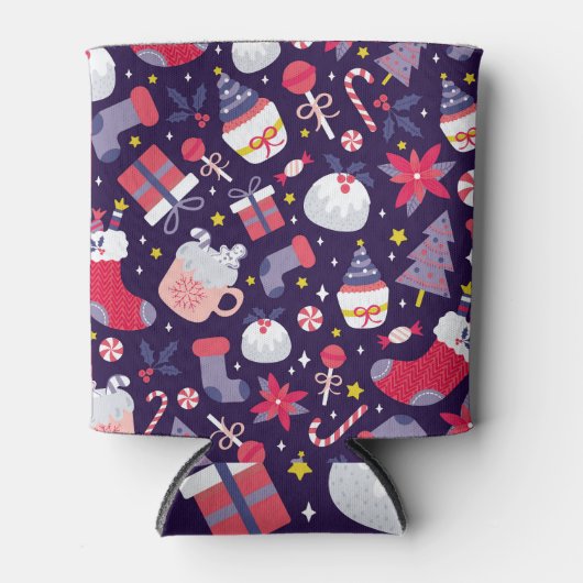 クリスマスデザート、ヴィンテージ星模様。 缶クーラー (正面)