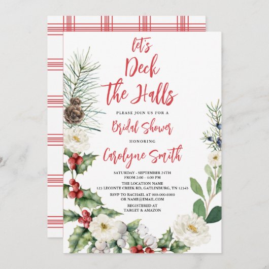 クリスマスデッキザ・ホールズブライダルシャワーへの招待 招待状 (正面/裏面)