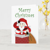 クリスマスデットサンタ煙突を降りようとしている カード (黄色い花)