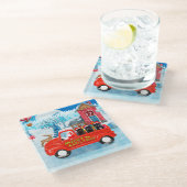 クリスマスデリバリートラックでのアフェンピンスシャーズドッグ ガラスコースター (アングル)