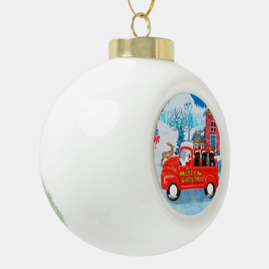 クリスマスデリバリートラックでのアフェンピンスシャーズドッグ セラミックボールオーナメント (左)