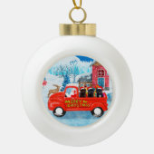 クリスマスデリバリートラックでのアフェンピンスシャーズドッグ セラミックボールオーナメント (正面)