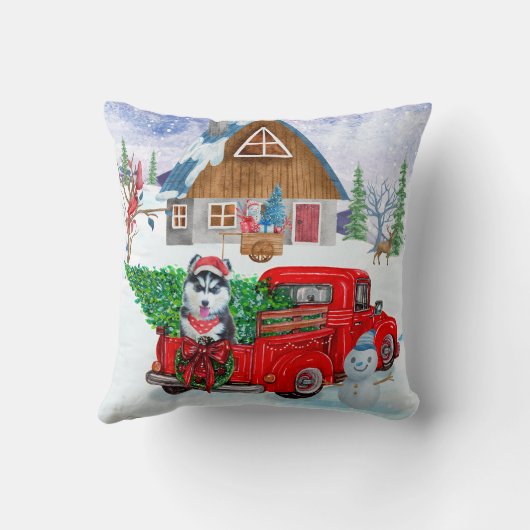クリスマスデリバリートラックのシベリアのハスキー犬 クッション (裏面)