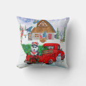 クリスマスデリバリートラックのシベリアのハスキー犬 クッション (正面)