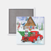 クリスマスデリバリートラックのシベリアのハスキー犬 マグネット (正面/裏面)