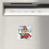 クリスマスデリバリートラックのシベリアのハスキー犬 マグネット (インサイチュ (食洗機))