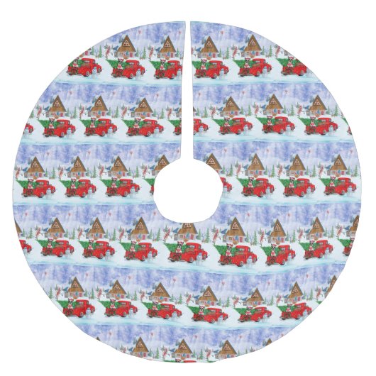 クリスマスデリバリートラックのボストンテリア犬 ブラッシュドポリエステルツリースカート (正面)