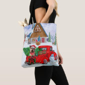 クリスマスデリバリートラックのヨークシャーテリア犬 トートバッグ (クローズアップ)