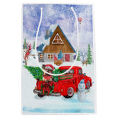 クリスマスデリバリートラックのヨークシャーテリア犬 ミディアムペーパーバッグ (正面)