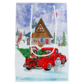 クリスマスデリバリートラックのヨークシャーテリア犬 ミディアムペーパーバッグ (裏面)