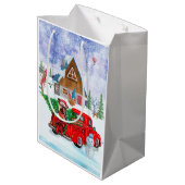 クリスマスデリバリートラックのヨークシャーテリア犬 ミディアムペーパーバッグ (裏面アングル)