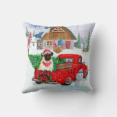 クリスマスデリバリートラックの雪でパグ犬 クッション (裏面)