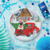 クリスマスデリバリートラックの雪でパグ犬 ペーパープレート (パーティー)
