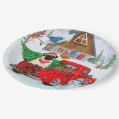 クリスマスデリバリートラックの雪でパグ犬 ペーパープレート (アングル)