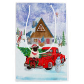 クリスマスデリバリートラックの雪でパグ犬 ミディアムペーパーバッグ (正面)