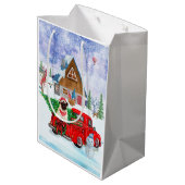 クリスマスデリバリートラックの雪でパグ犬 ミディアムペーパーバッグ (裏面アングル)