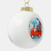 クリスマスデリバリートラックの雪のダシュント犬 セラミックボールオーナメント (左)