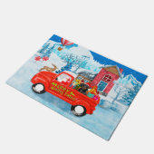 クリスマスデリバリートラックの雪のダシュント犬 ドアマット (アングル)