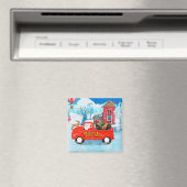 クリスマスデリバリートラックの雪のダシュント犬 マグネット (インサイチュ (食洗機))