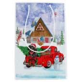 クリスマスデリバリートラックの雪のダシュント犬 ミディアムペーパーバッグ (正面)