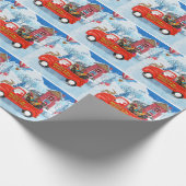 クリスマスデリバリートラックの雪のダシュント犬 ラッピングペーパー (角)