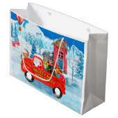 クリスマスデリバリートラックの雪のダシュント犬 ラージペーパーバッグ (正面アングル)