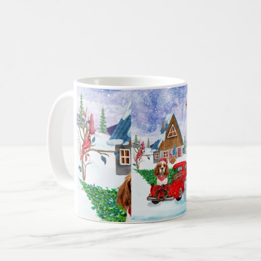 クリスマスデリバリートラックの雪の中のキャバリエのキングドッグ コーヒーマグカップ (正面左)