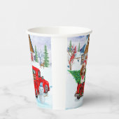 クリスマスデリバリートラックの雪の中のキャバリエのキングドッグ 紙コップ (左)