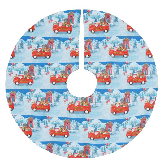 クリスマスデリバリートラック雪でビーグル犬 ブラッシュドポリエステルツリースカート (正面)