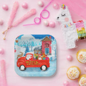 クリスマスデリバリートラック雪でビーグル犬 ペーパープレート (パーティー)