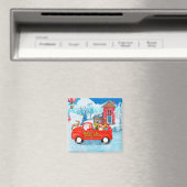 クリスマスデリバリートラック雪でビーグル犬 マグネット (インサイチュ (食洗機))