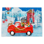 クリスマスデリバリートラック雪でビーグル犬 ラージペーパーバッグ (正面)