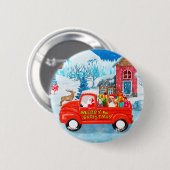 クリスマスデリバリートラック雪でビーグル犬 缶バッジ (正面&裏面)