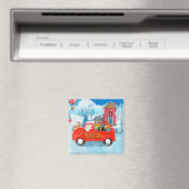 クリスマスデリバリートラック雪のドバーマンドッグ マグネット (インサイチュ (食洗機))