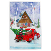 クリスマスデリバリートラック雪のドバーマンドッグ ミディアムペーパーバッグ (正面)