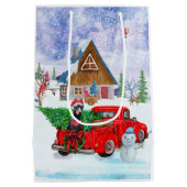 クリスマスデリバリートラック雪のドバーマンドッグ ミディアムペーパーバッグ (裏面)