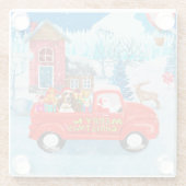 クリスマスデリバリートラック雪のバセットハウンドッグ ガラスコースター (裏面)