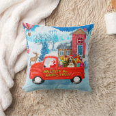 クリスマスデリバリートラック雪のバセットハウンドッグ クッション (ブランケット)