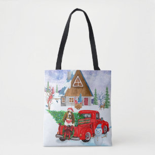 クリスマスデリバリートラック雪のバセットハウンドッグ トートバッグ