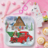 クリスマスデリバリートラック雪のバセットハウンドッグ ペーパープレート (パーティー)