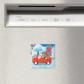 クリスマスデリバリートラック雪のバセットハウンドッグ マグネット (インサイチュ (食洗機))