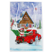 クリスマスデリバリートラック雪のパピロン犬 ミディアムペーパーバッグ (正面)