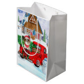 クリスマスデリバリートラック雪のパピロン犬 ミディアムペーパーバッグ (裏面アングル)