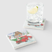 クリスマスデリバリートラック雪のブルテリア犬 ストーンコースター (横)