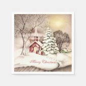 クリスマスデービクトリアンヴィンテージ教会 スタンダードカクテルナプキン (正面)