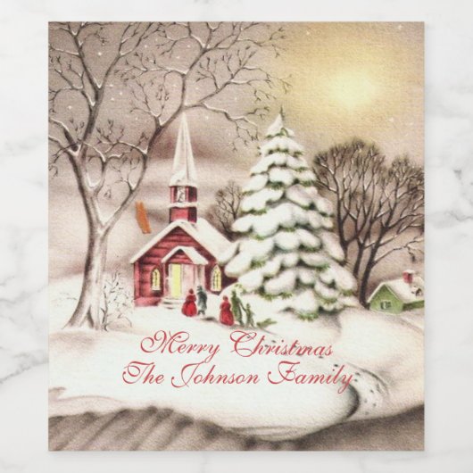 クリスマスデービクトリアンヴィンテージ教会 ワインラベル (シングルラベル)