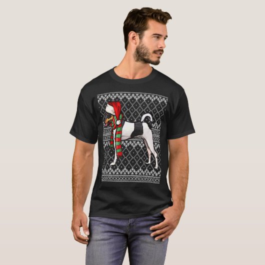 クリスマストイキツネテリアサンタクロースハット醜いクリスマ Tシャツ (正面フル)