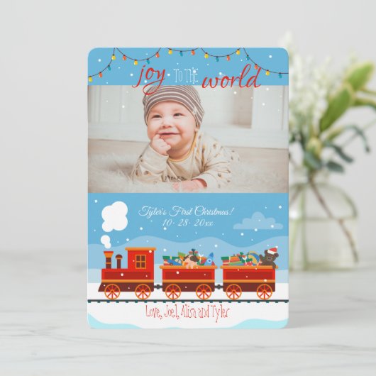 クリスマストイトレインフォトホリデーカード 招待状 (スタンド正面)