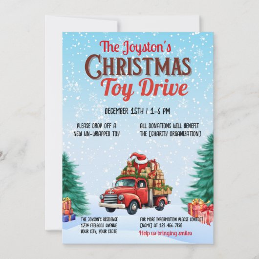 クリスマストイドライブファミリーまたはチャリティ企業のー 招待状 (正面)